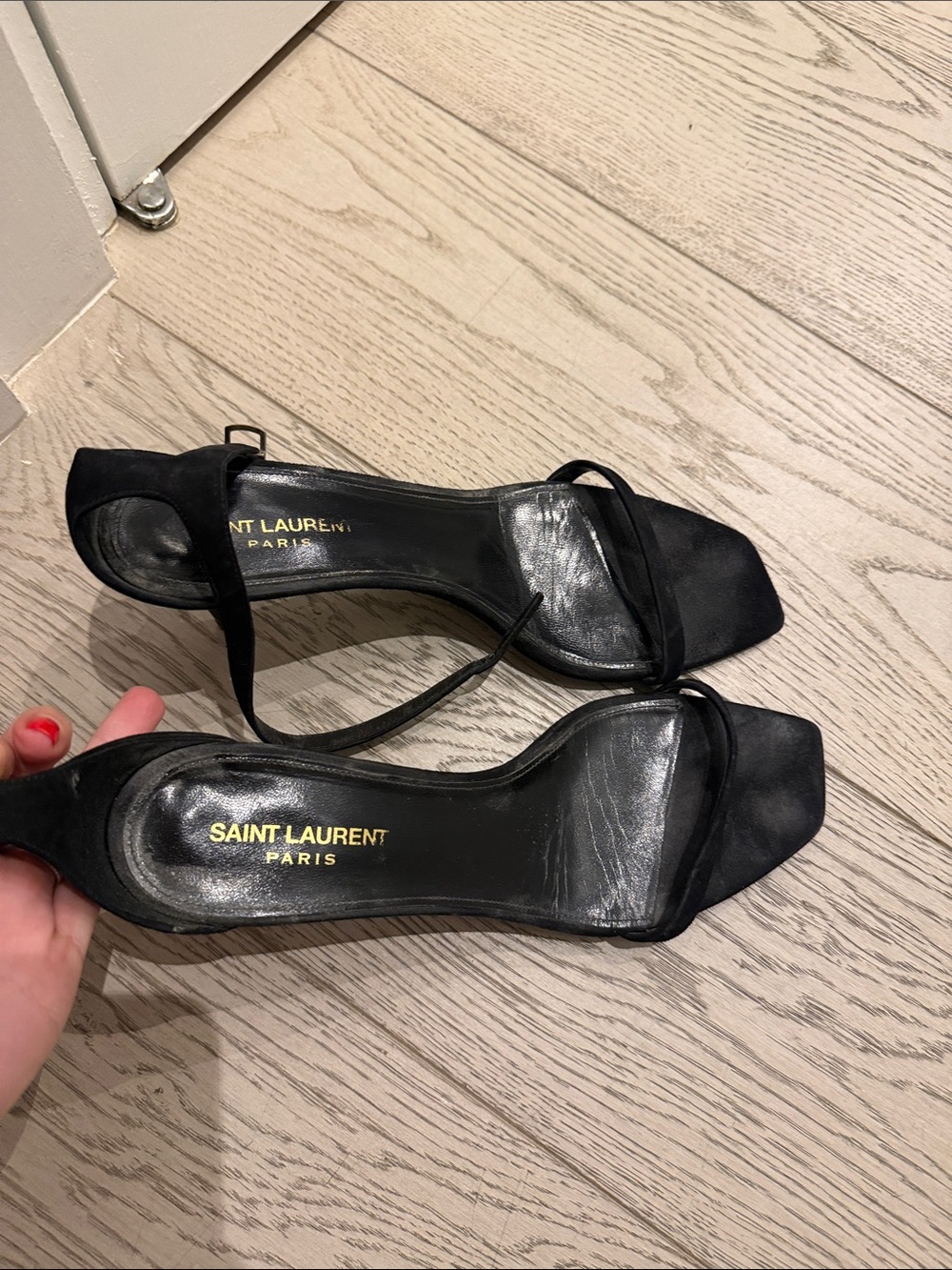 Saint Laurent Black Minimal Strappy Square-Toe Heels - Size 41
